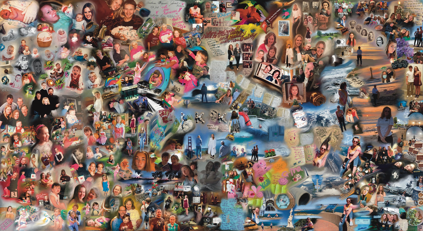 You NEED a loved one’s journey collage. We have all of these photos - thousands - and we never look at them, just like the 3x5 & 5x8 carefully developed physical photos that reside in a box on the top shelf of your front coat closet-RIGHT?